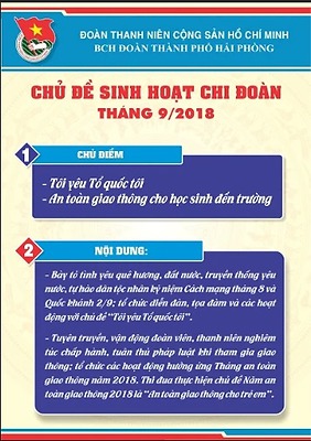 Tài liệu sinh hoạt chi đoàn và công tác giáo dục đoàn viên, thanh niên trong tháng 9/2018